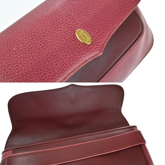MUST DE CARTIER 2C Logo Clutch Hand Bag Leather Red GHW Spain 60KB362 - Picture 11 of 16